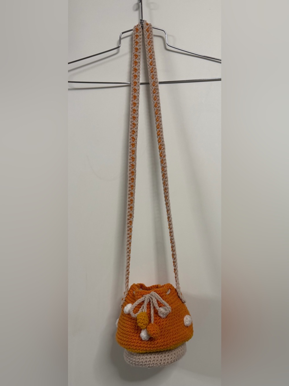 crochet mushroom-themed crossbody bag